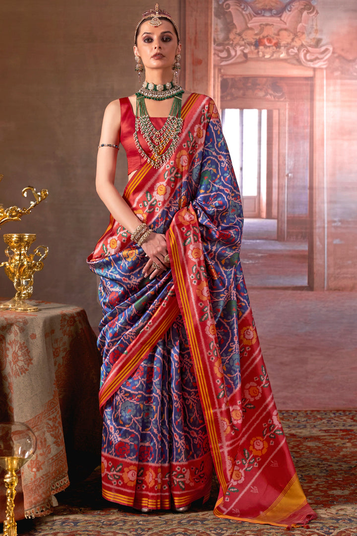 Awesome Art Silk Fabric Patola Printed Saree In Blue Color | Buy Online India