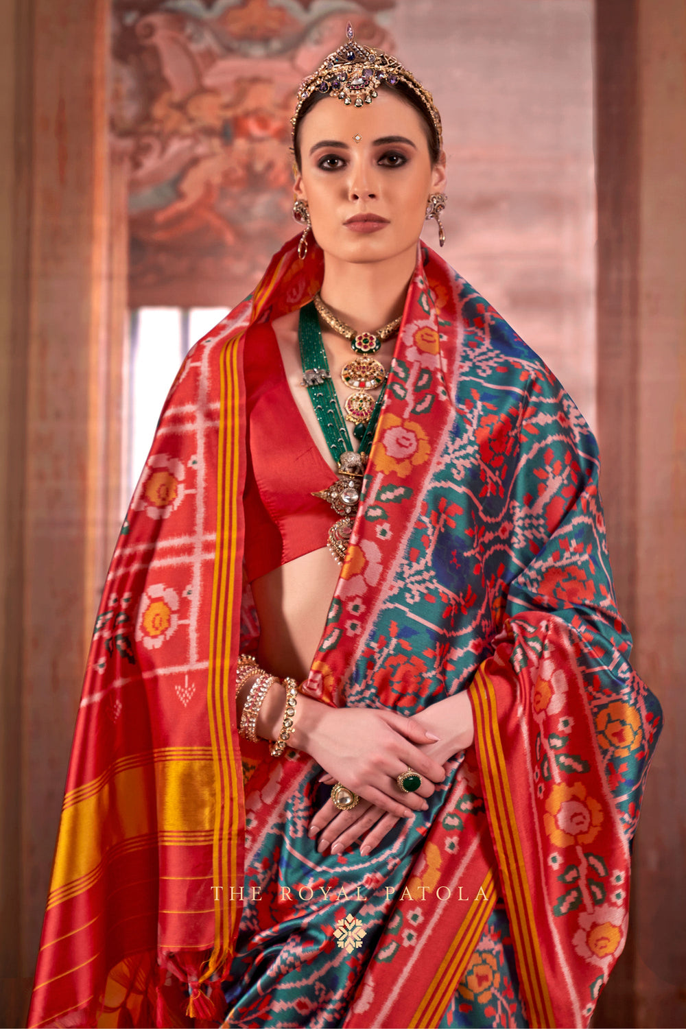 Teal Color Fantastic Art Silk Fabric Patola Printed Saree | Buy Online India