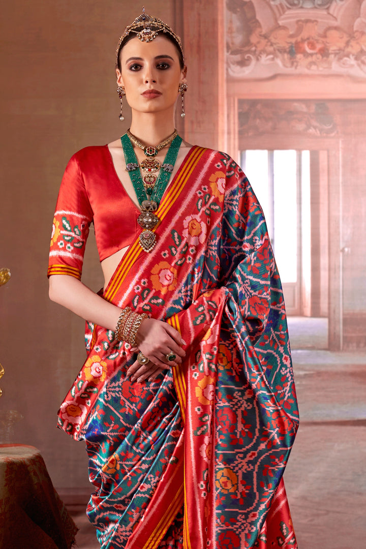 Teal Color Fantastic Art Silk Fabric Patola Printed Saree | Buy Online India
