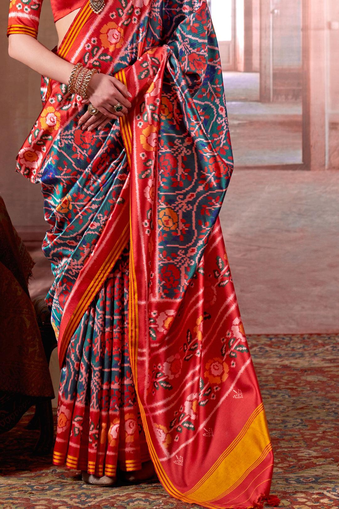 Teal Color Fantastic Art Silk Fabric Patola Printed Saree | Buy Online India