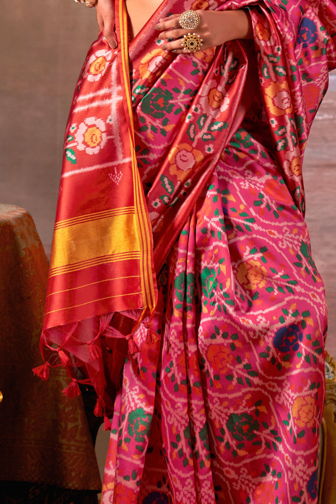 Appealing Art Silk Fabric Patola Printed Saree In Pink Color | Buy Online India