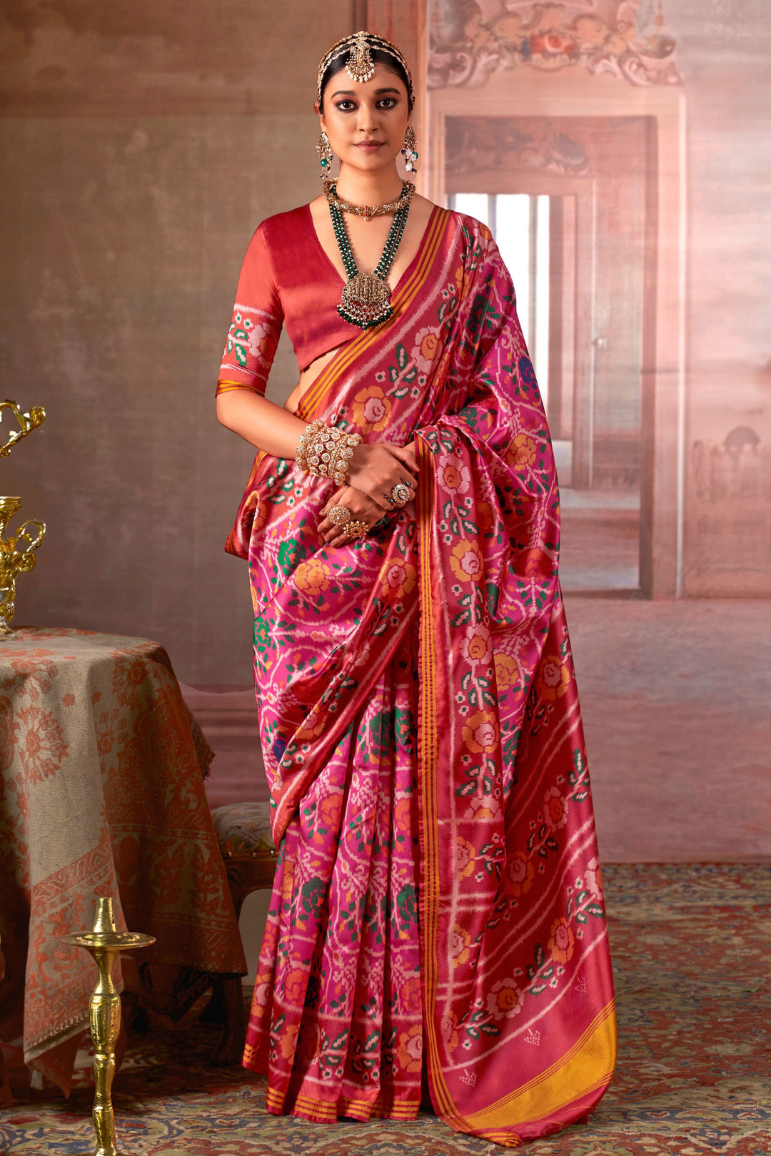 Appealing Art Silk Fabric Patola Printed Saree In Pink Color | Buy Online India