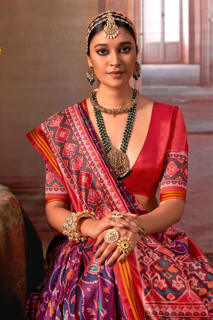 Purple Color Aristocratic Art Silk Fabric Patola Printed Saree | Buy Online India