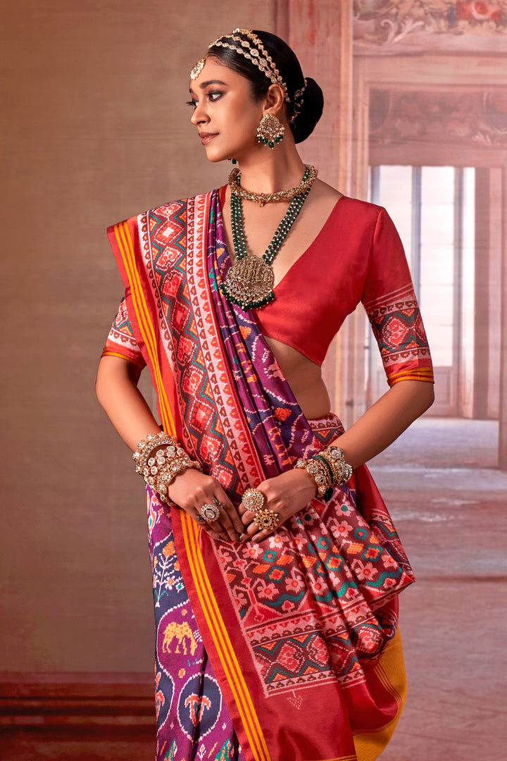 Purple Color Aristocratic Art Silk Fabric Patola Printed Saree | Buy Online India