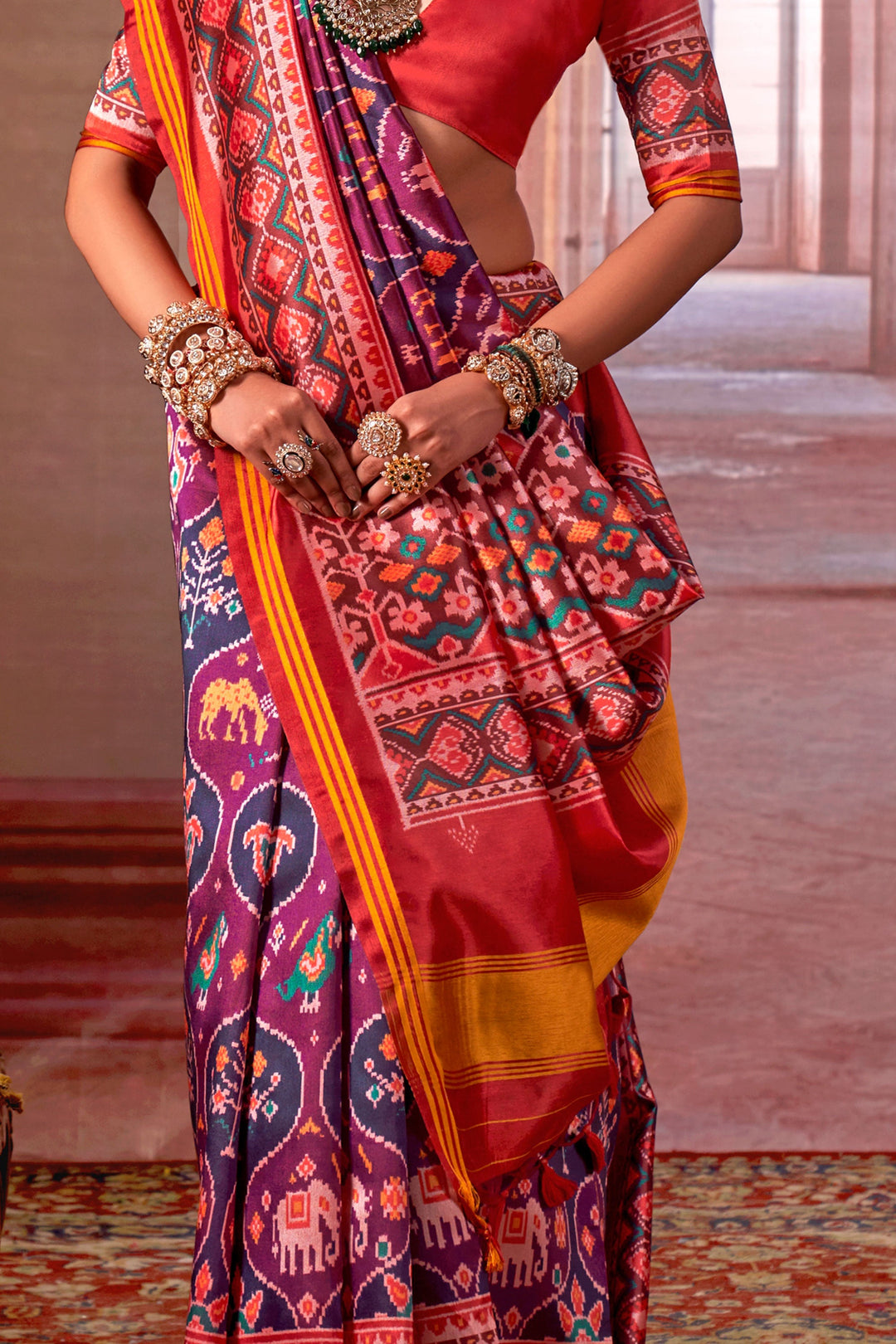 Purple Color Aristocratic Art Silk Fabric Patola Printed Saree | Buy Online India