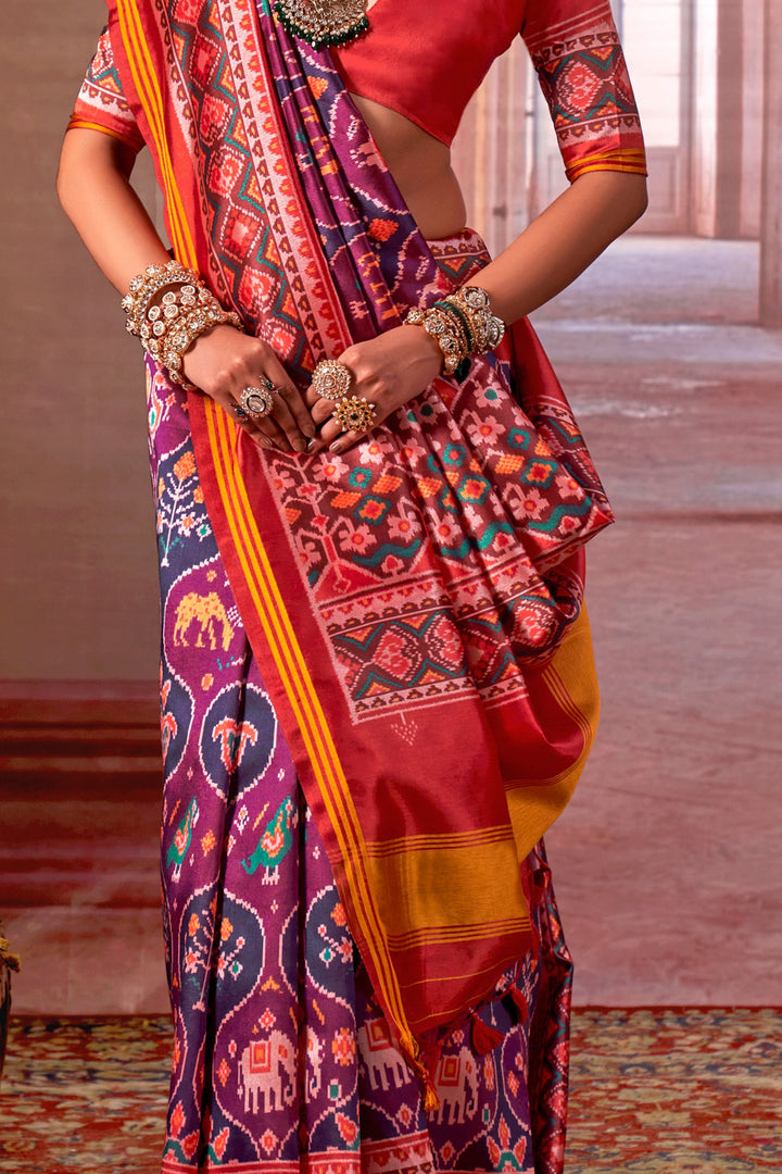 Purple Color Aristocratic Art Silk Fabric Patola Printed Saree | Buy Online India