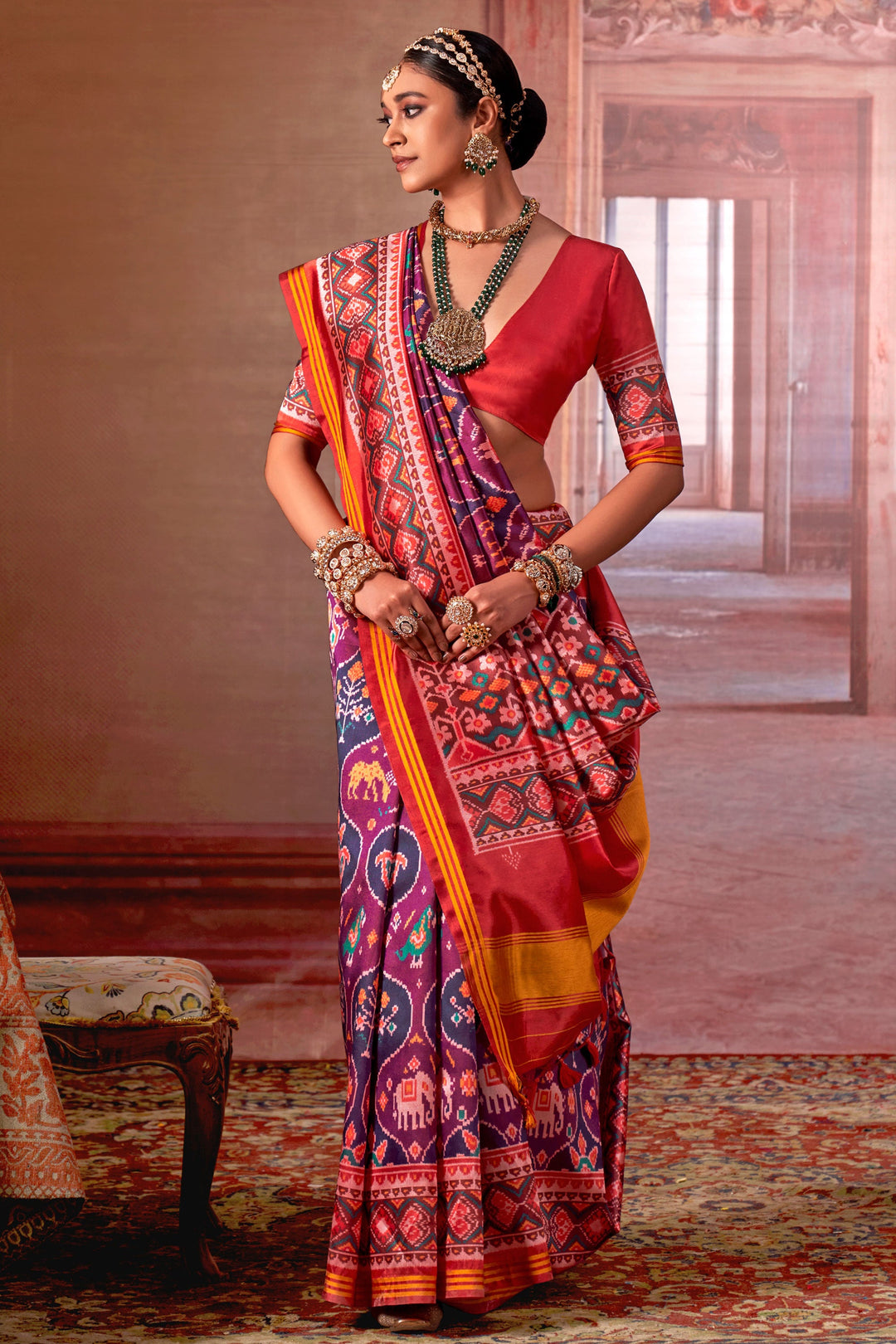 Purple Color Aristocratic Art Silk Fabric Patola Printed Saree | Buy Online India