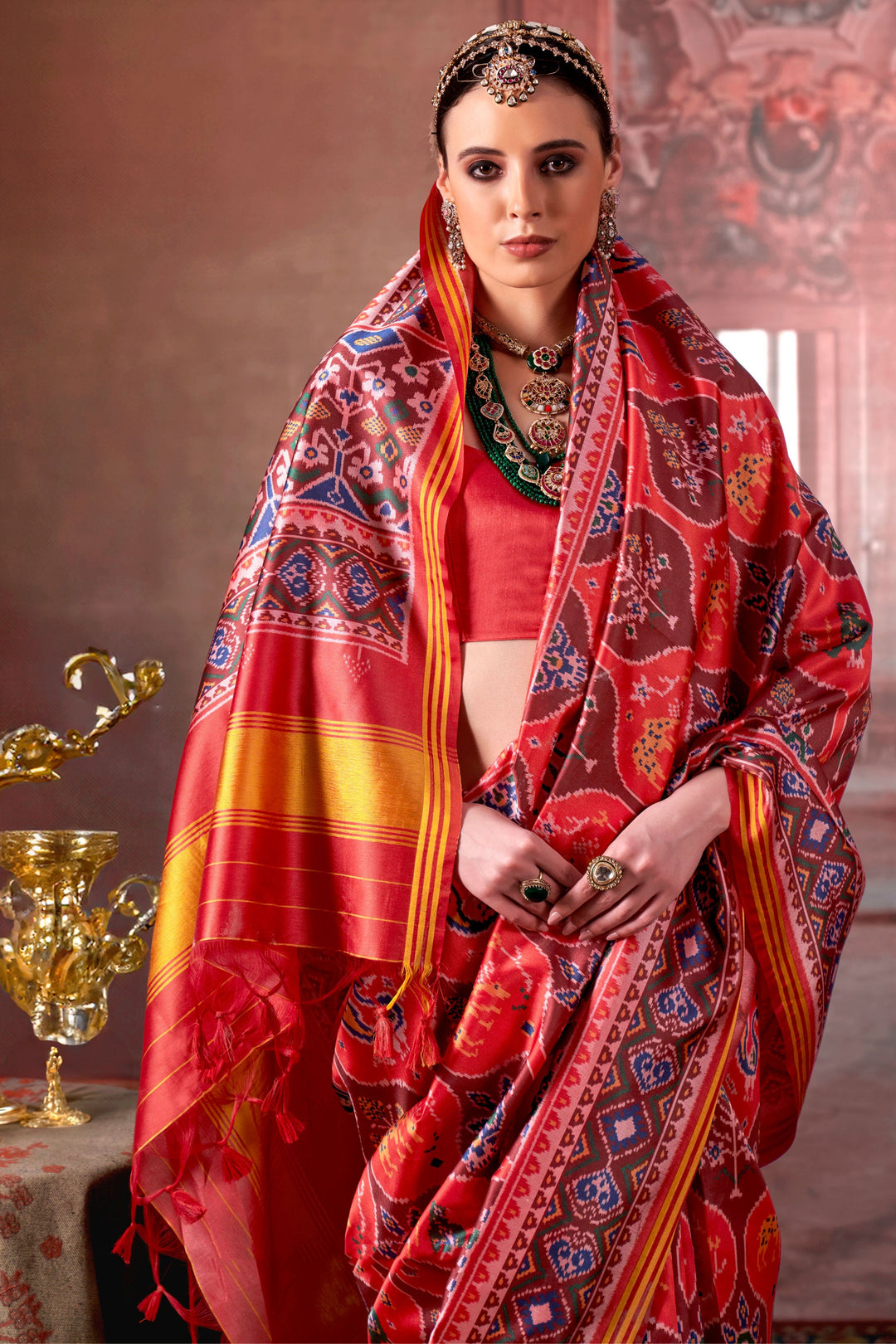 Imperial Red Color Art Silk Fabric Patola Printed Saree | Buy Online India