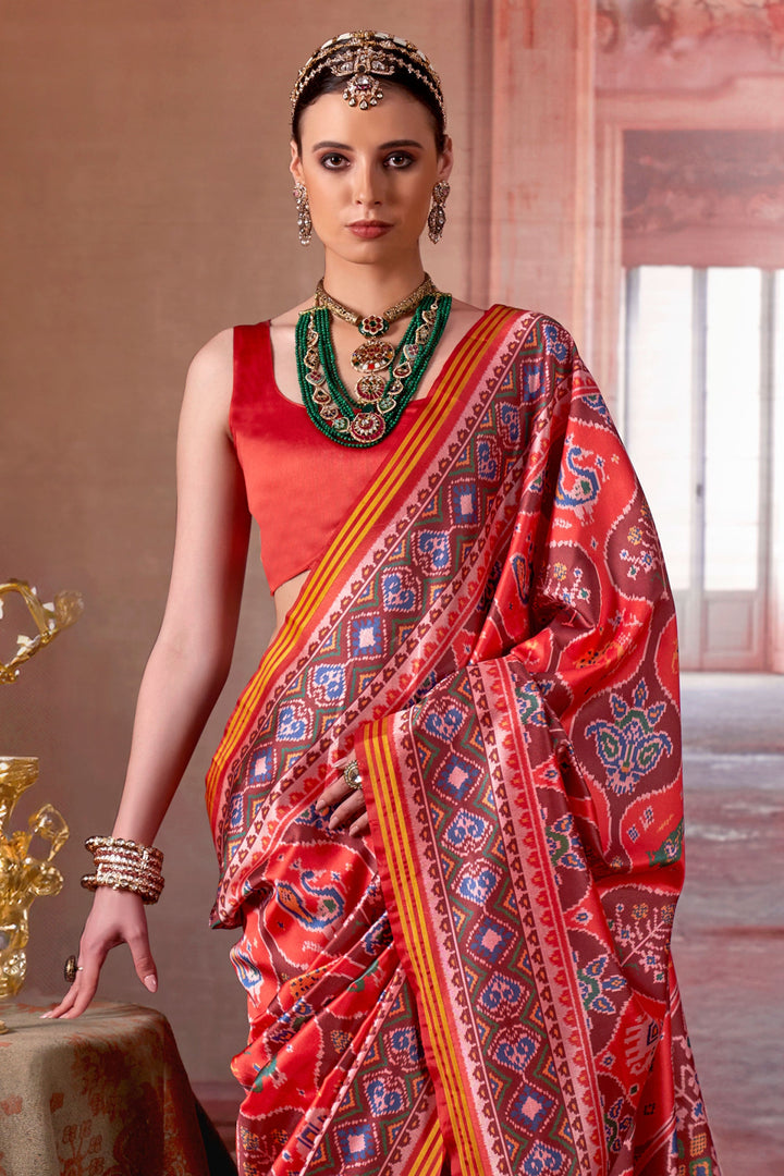 Imperial Red Color Art Silk Fabric Patola Printed Saree | Buy Online India