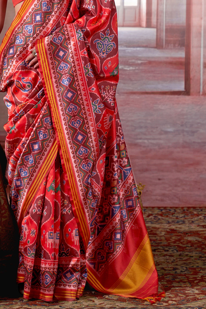 Imperial Red Color Art Silk Fabric Patola Printed Saree | Buy Online India