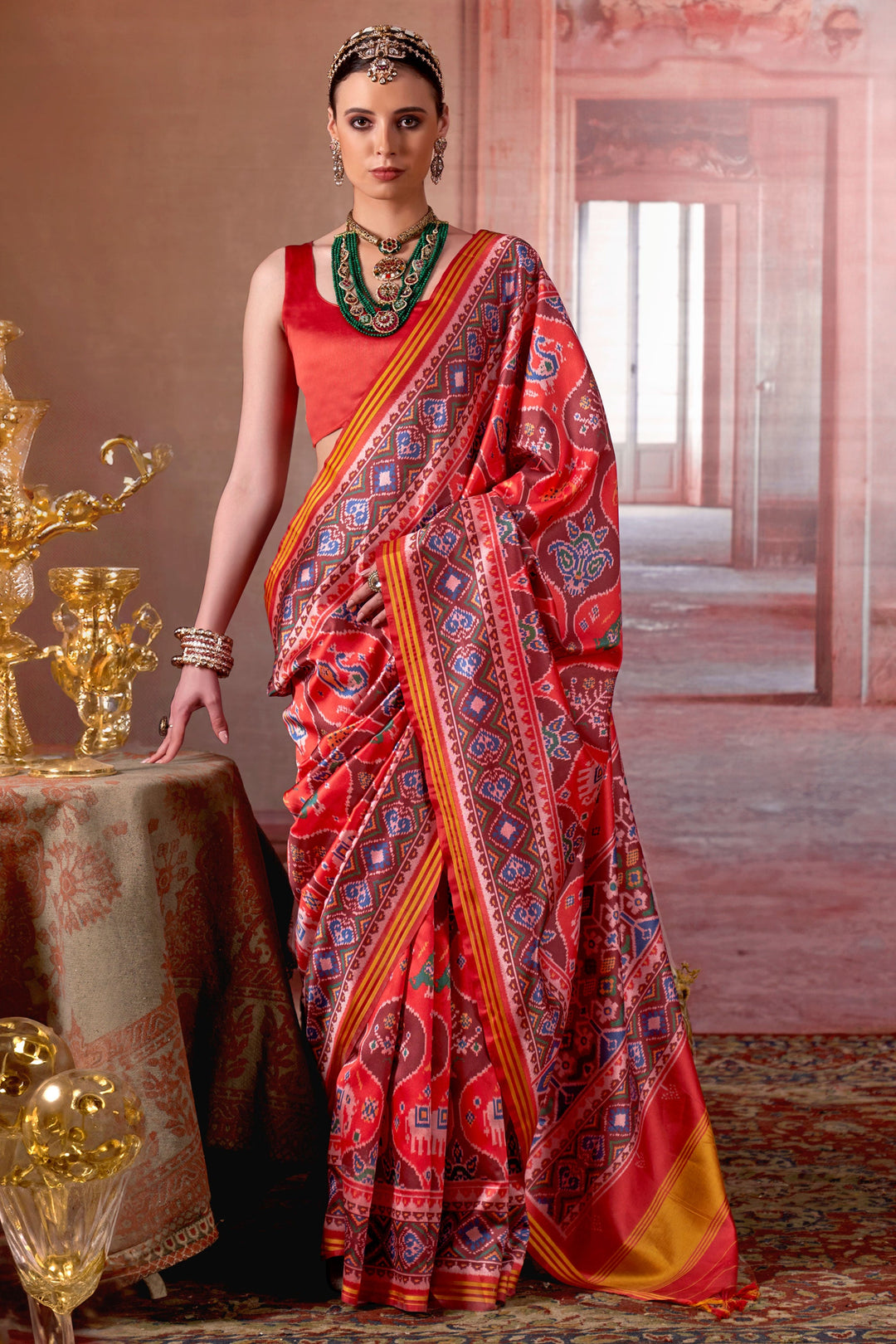 Imperial Red Color Art Silk Fabric Patola Printed Saree | Buy Online India