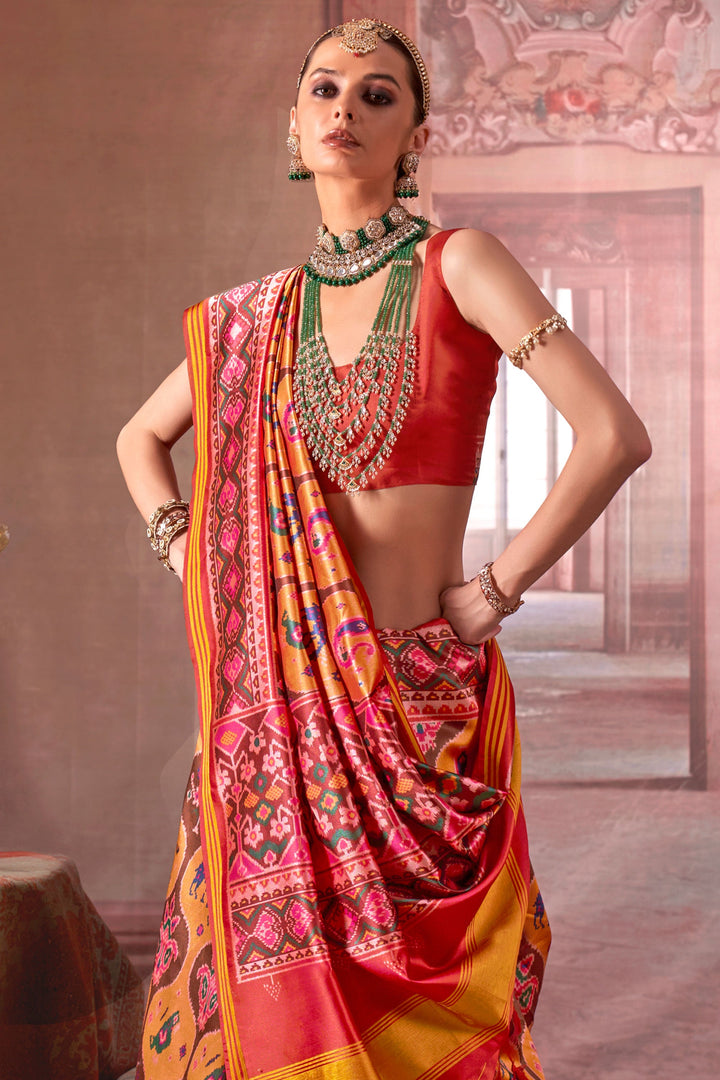 Flamboyant Art Silk Fabric Patola Printed Saree In Mustard Color | Buy Online India