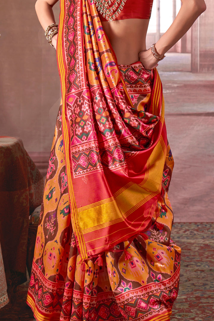 Flamboyant Art Silk Fabric Patola Printed Saree In Mustard Color | Buy Online India