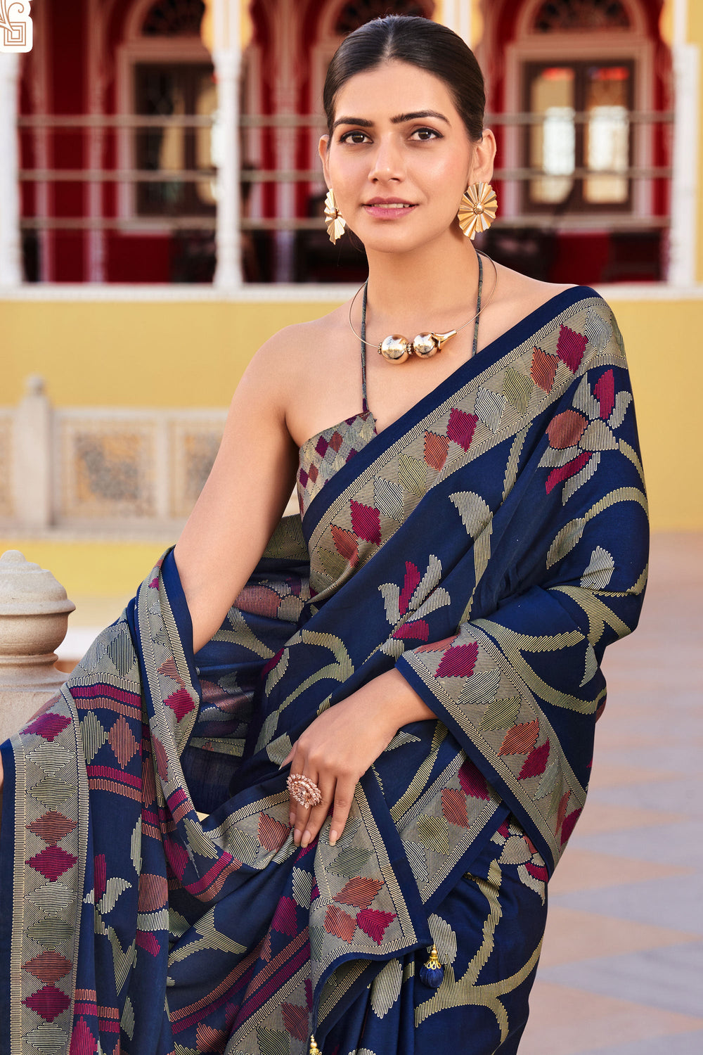 Navy Blue Color Gorgeous Art Silk Saree With Fancy Work | Buy Online India