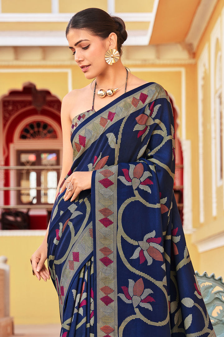 Navy Blue Color Gorgeous Art Silk Saree With Fancy Work | Buy Online India