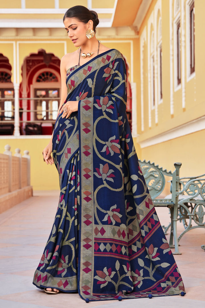 Navy Blue Color Gorgeous Art Silk Saree With Fancy Work | Buy Online India