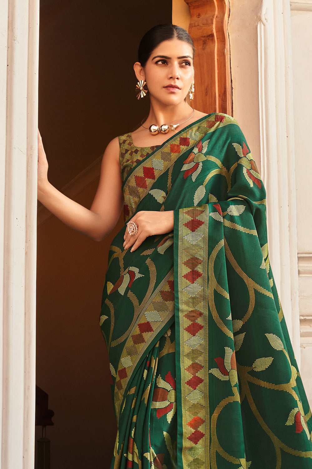 Fancy Work Soothing Art Silk Saree In Green Color | Buy Online India