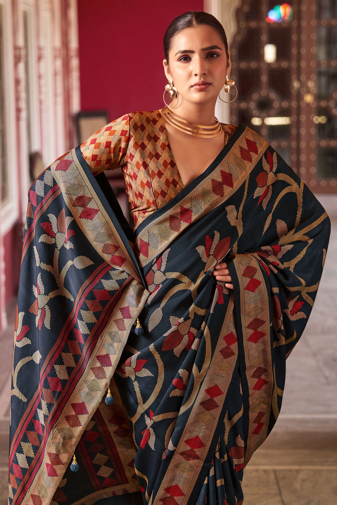 Black Color Fancy Work Graceful Art Silk Saree | Buy Online India