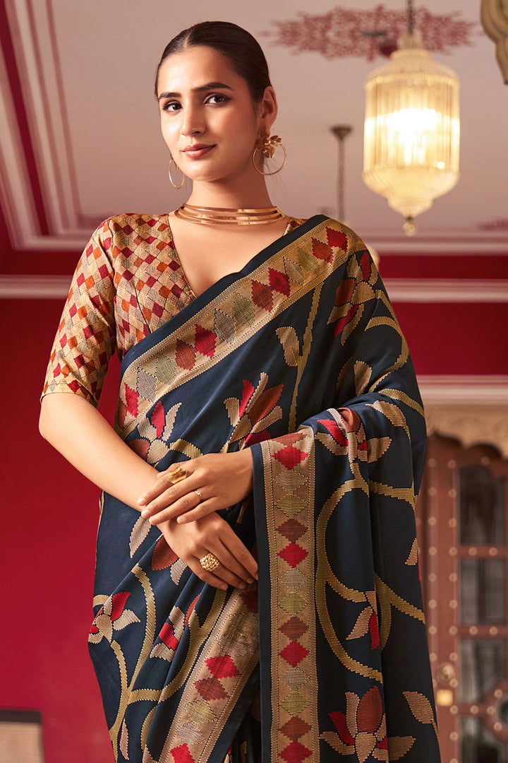 Black Color Fancy Work Graceful Art Silk Saree | Buy Online India