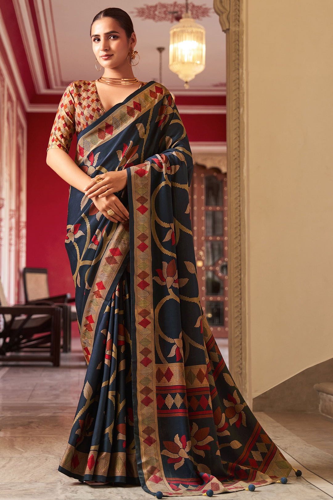 Black Color Fancy Work Graceful Art Silk Saree | Buy Online India