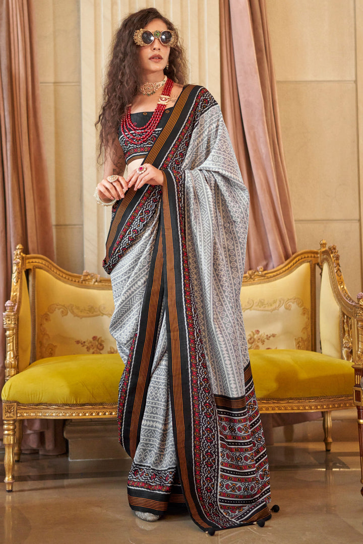 Awesome Art Silk Fabric Black Color Printed Saree | Buy Online India