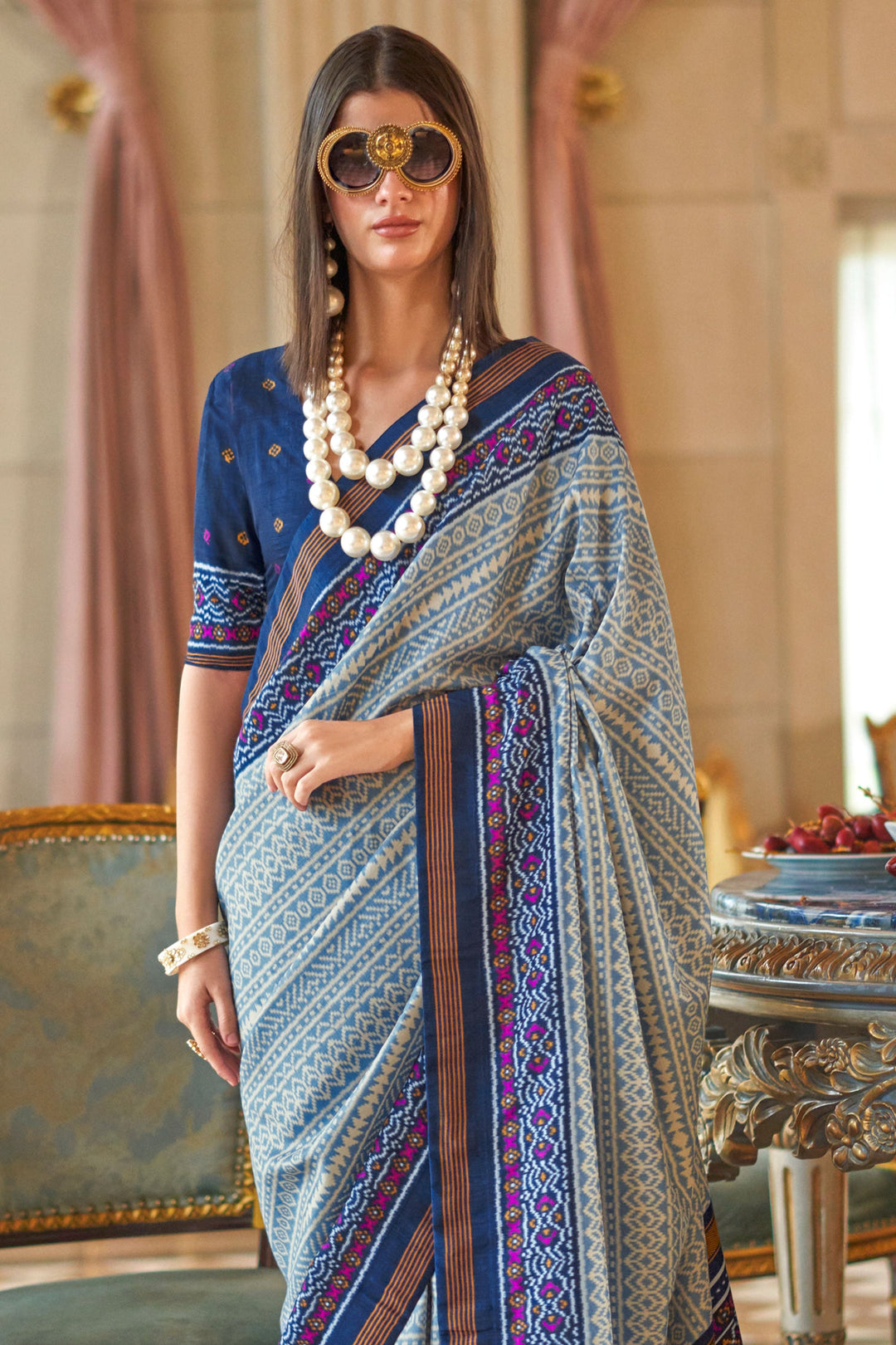 Tempting Art Silk Fabric Navy Blue Color Printed Saree | Buy Online India