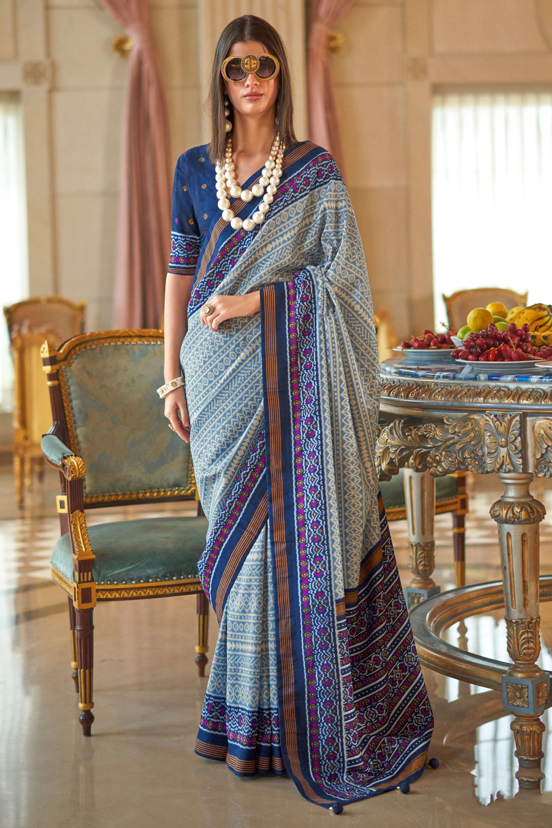 Tempting Art Silk Fabric Navy Blue Color Printed Saree | Buy Online India