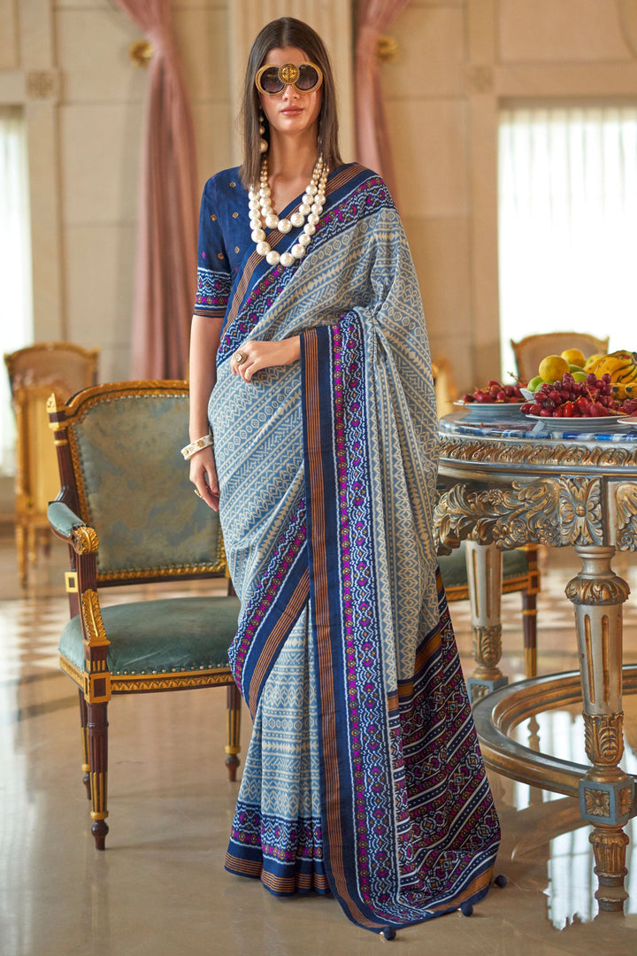 Tempting Art Silk Fabric Navy Blue Color Printed Saree | Buy Online India