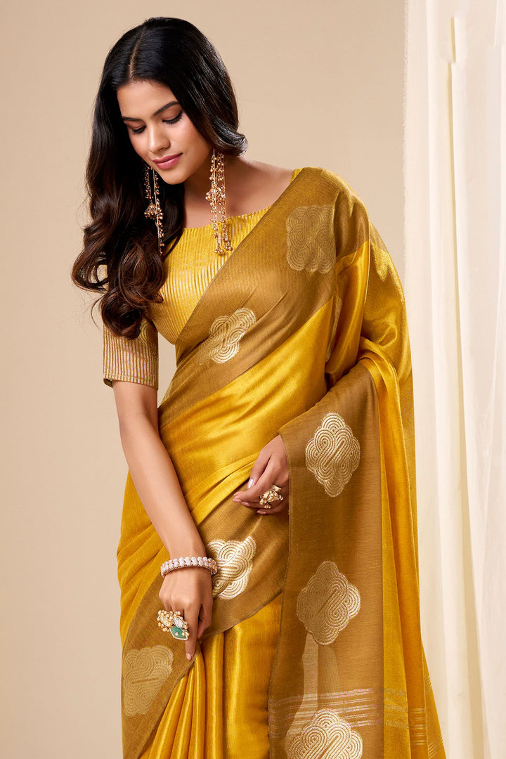 Yellow Color Fantastic Tissue Silk Fabric Saree With Weaving Work | Buy Online India