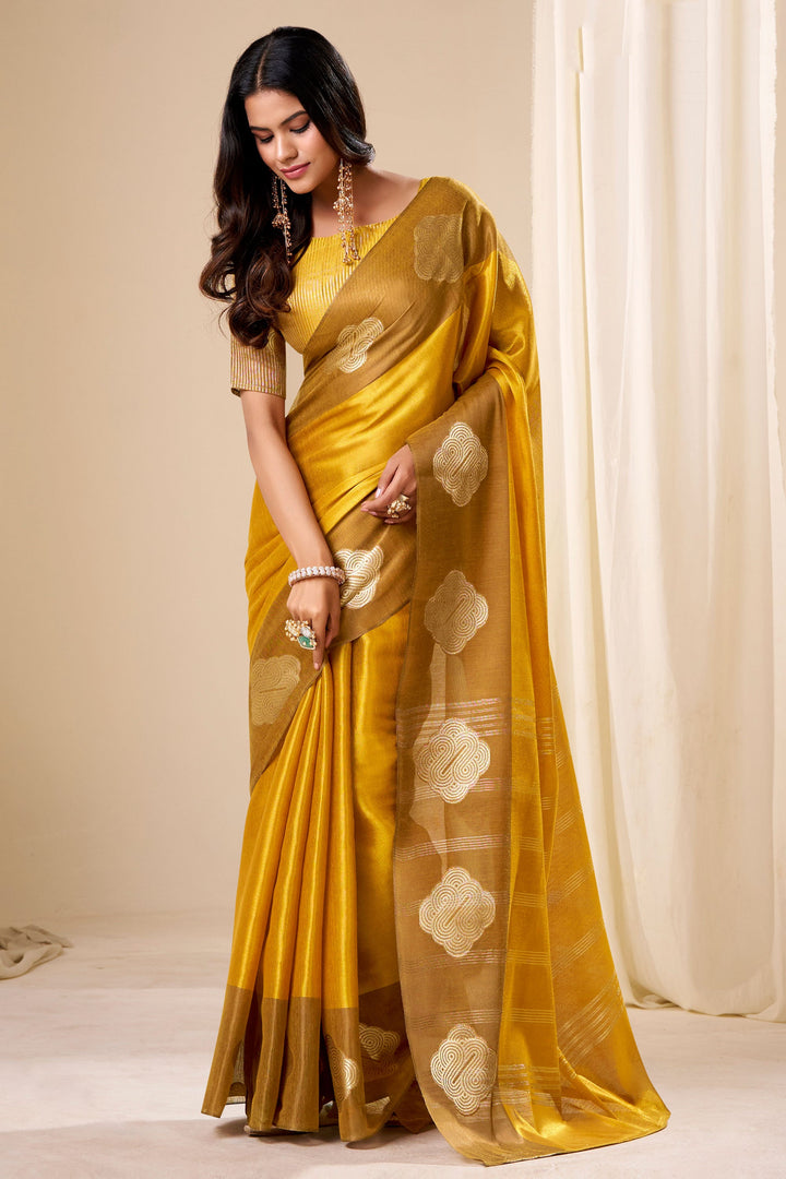 Yellow Color Fantastic Tissue Silk Fabric Saree With Weaving Work | Buy Online India