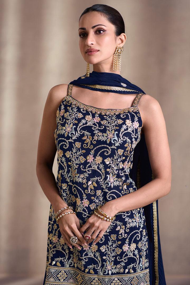 Diksha Singh Blue Color Georgette Fabric Function Wear Tempting Palazzo Suit | Buy Online India