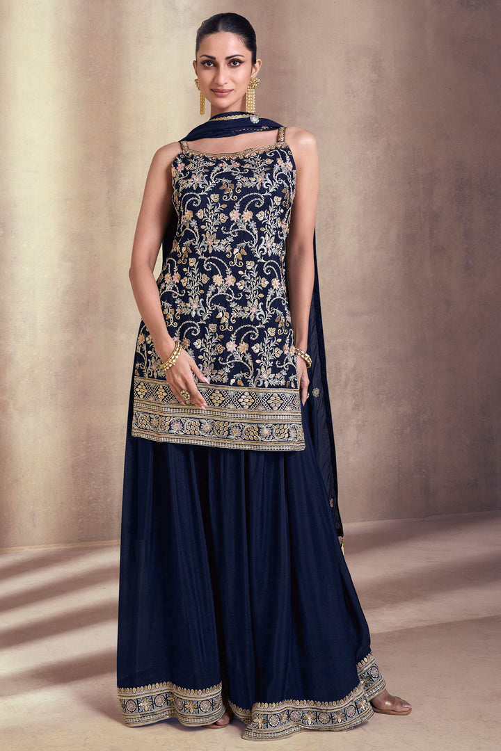 Diksha Singh Blue Color Georgette Fabric Function Wear Tempting Palazzo Suit | Buy Online India