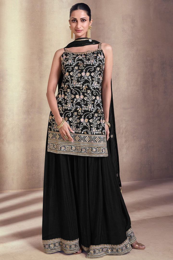 Diksha Singh Black Color Georgette Fabric Function Wear Awesome Palazzo Suit | Buy Online India