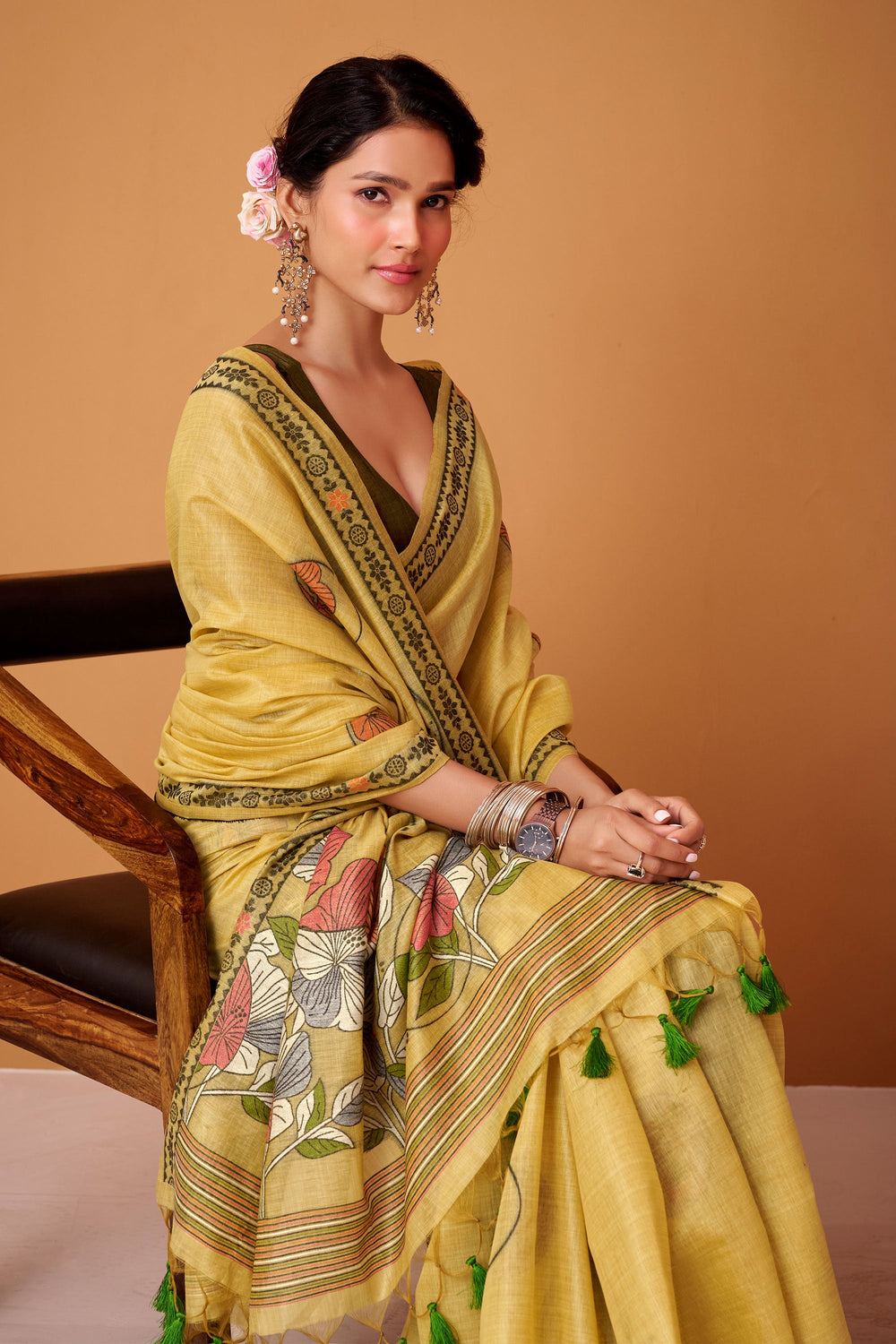 Trendy Yellow Color Cotton Saree With Printed Work | Buy Online India