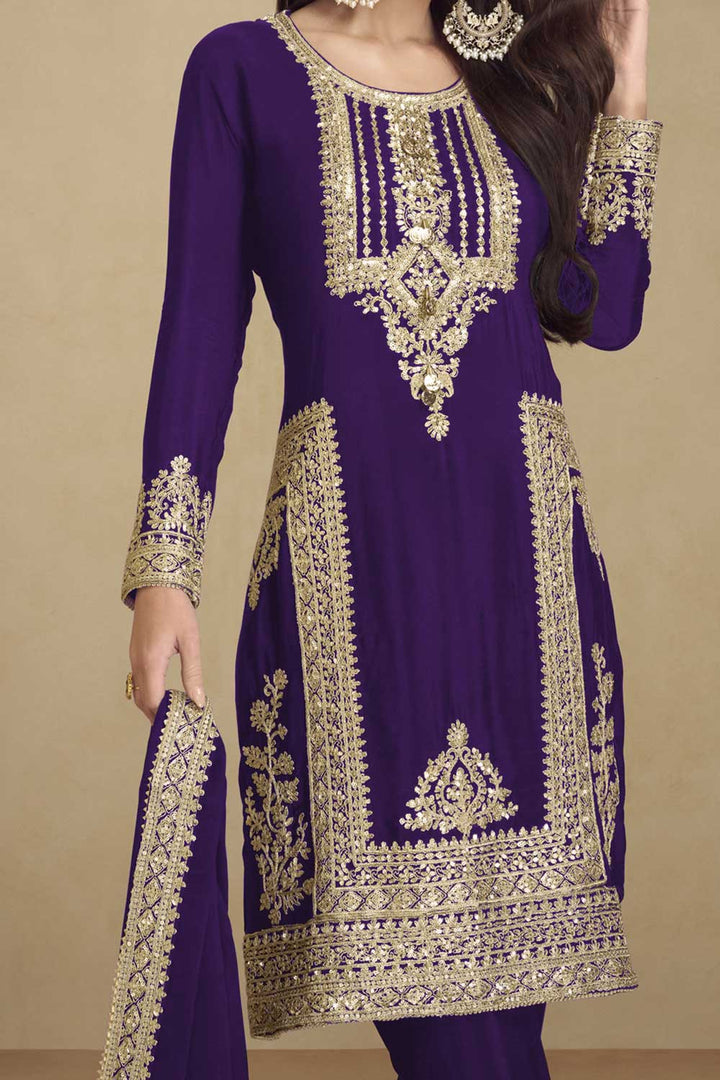 Beatific Georgette Salwar Suit In Purple Color | Buy Online India