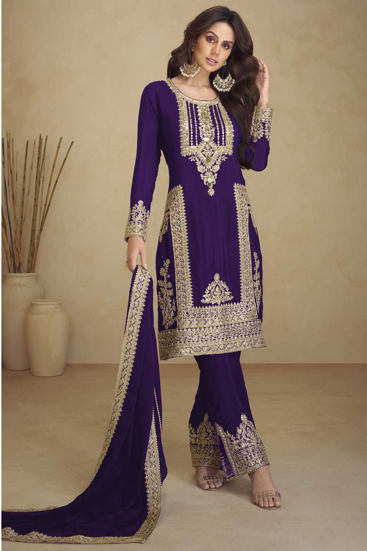 Beatific Georgette Salwar Suit In Purple Color | Buy Online India