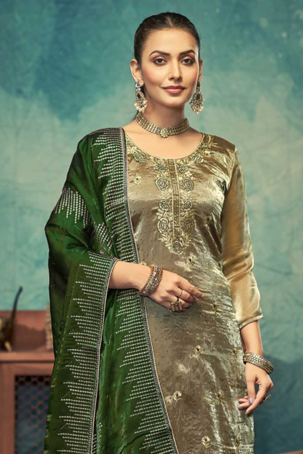 Tempting Fancy Fabric Olive Color Function Wear Salwar Suit | Buy Online India