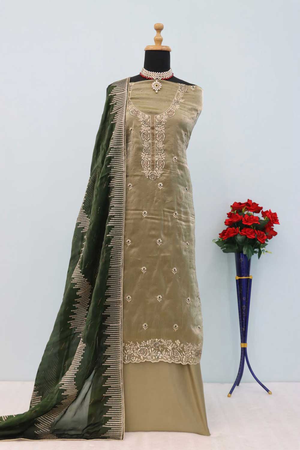 Tempting Fancy Fabric Olive Color Function Wear Salwar Suit | Buy Online India