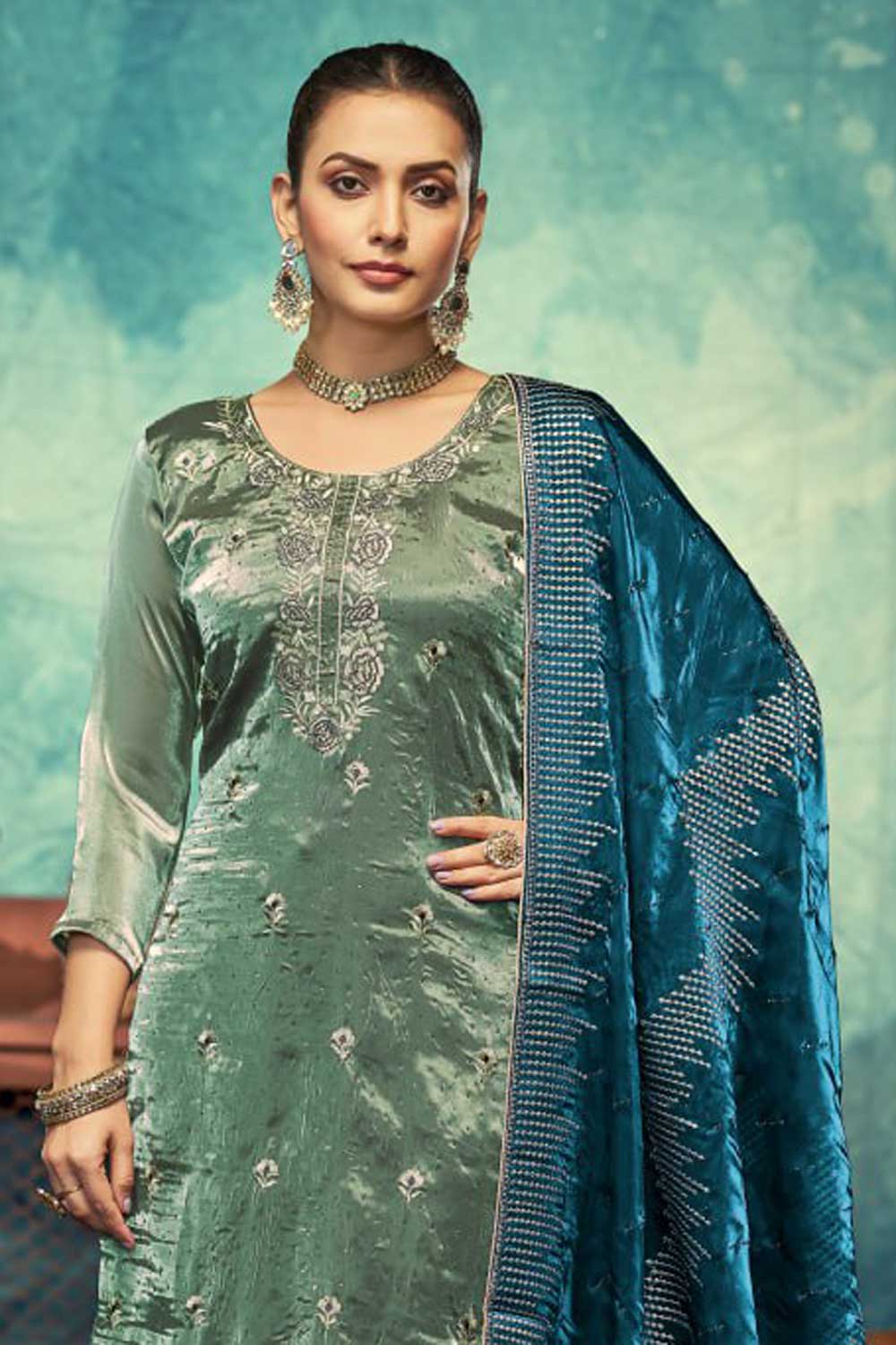Classic Sea Green Color Function Wear Salwar Suit In Fancy Fabric | Buy Online India