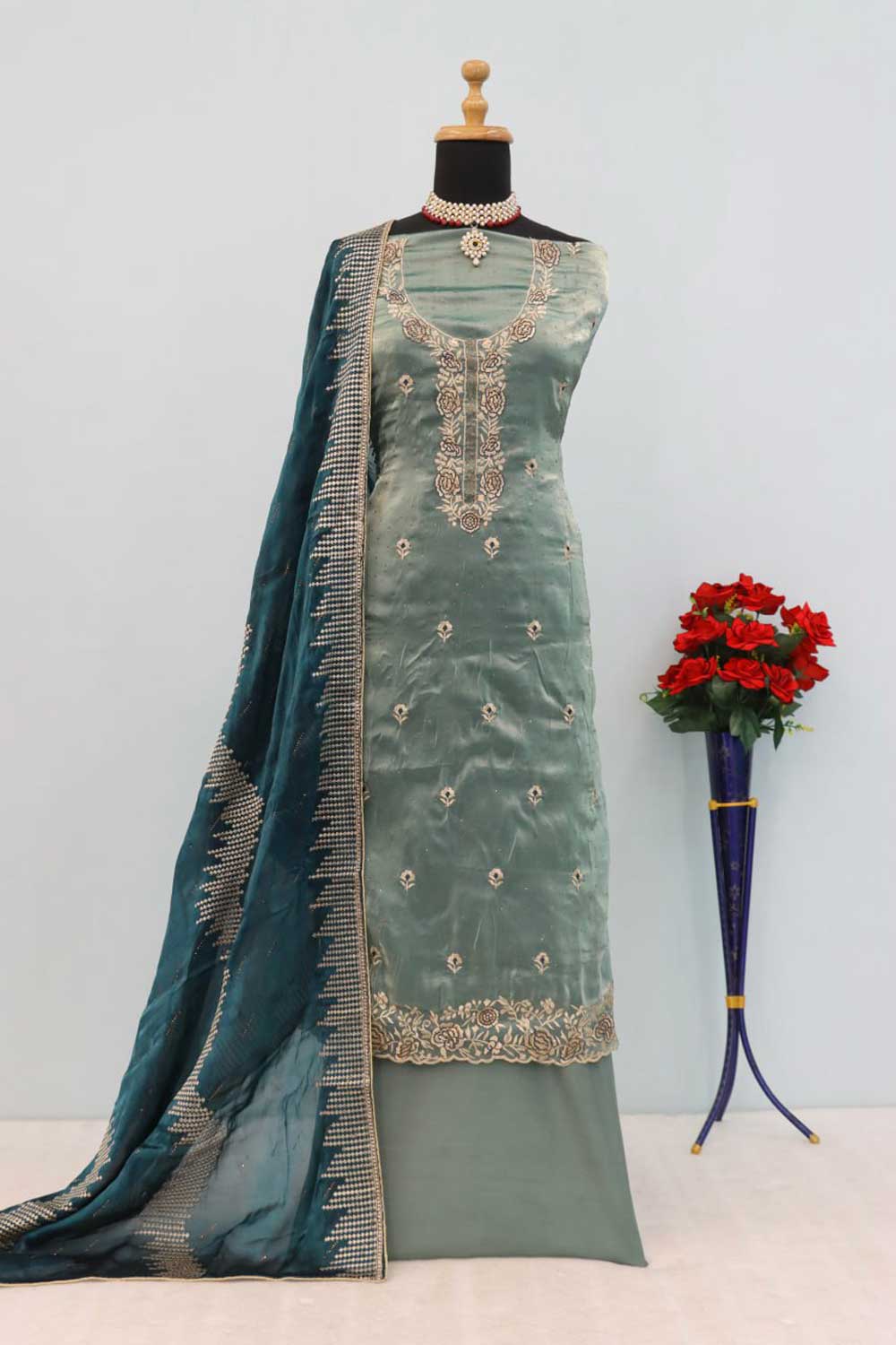 Classic Sea Green Color Function Wear Salwar Suit In Fancy Fabric | Buy Online India