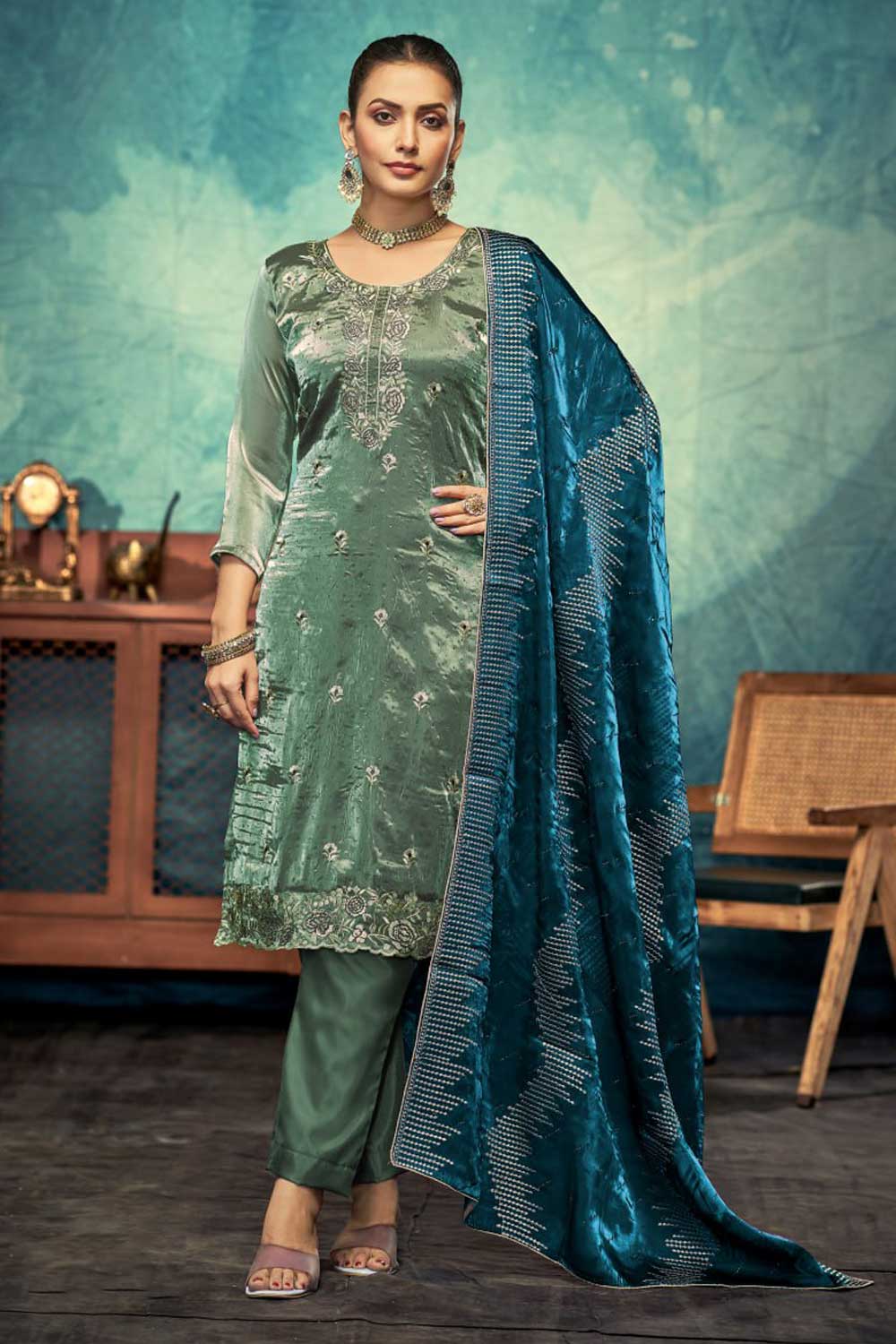 Classic Sea Green Color Function Wear Salwar Suit In Fancy Fabric | Buy Online India