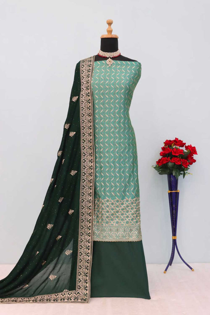 Vichitra Fabric Cyan Color Festive Style Elegant Salwar Suit | Buy Online India