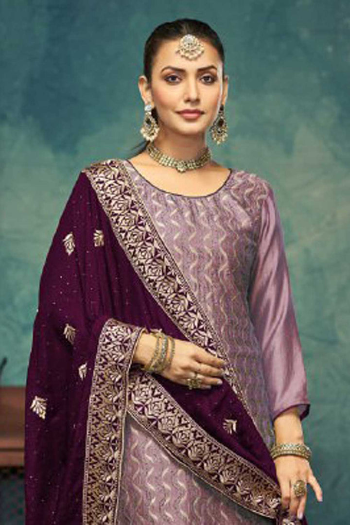 Purple Color Vichitra Fabric Festive Style Classic Salwar Suit | Buy Online India