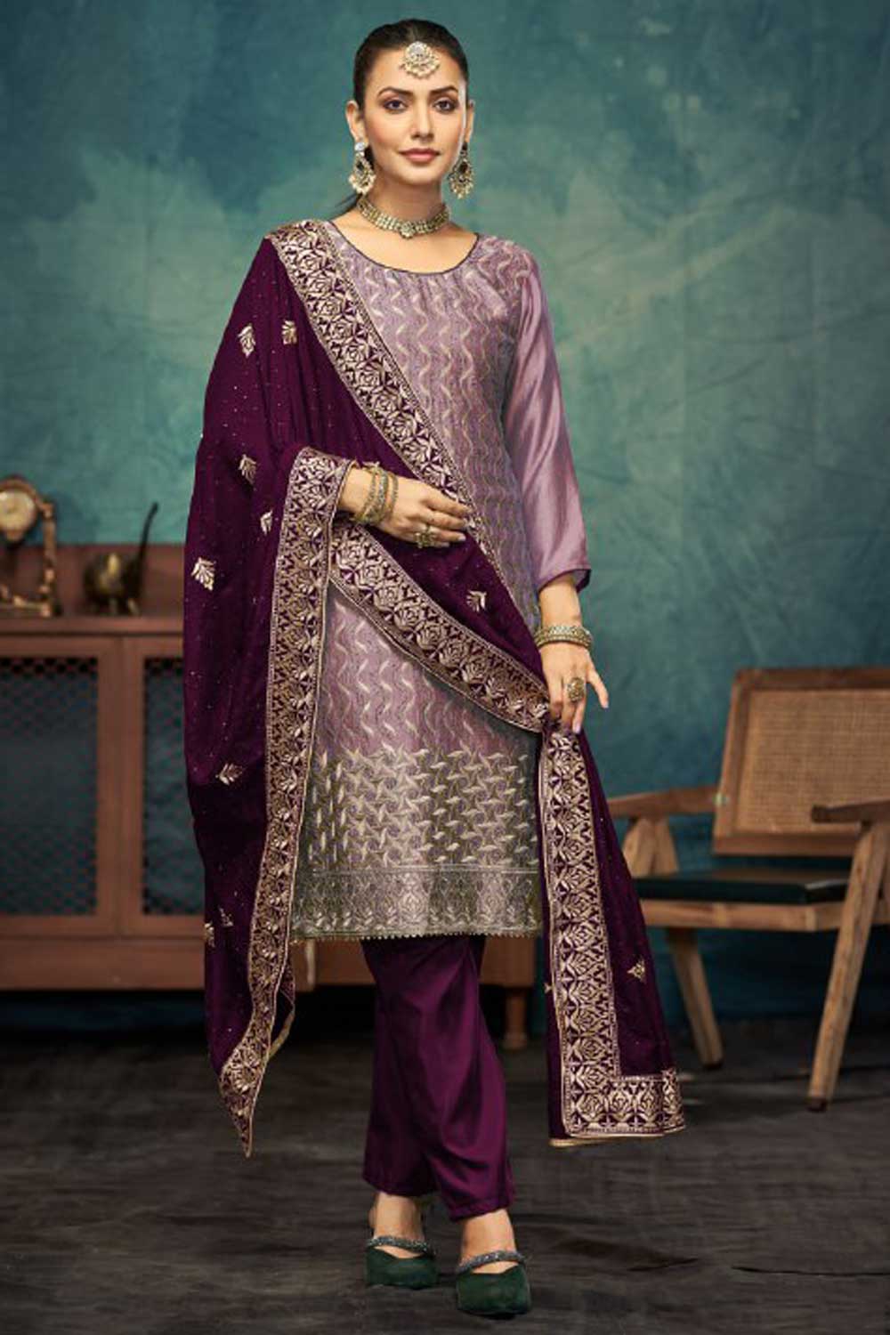 Purple Color Vichitra Fabric Festive Style Classic Salwar Suit | Buy Online India