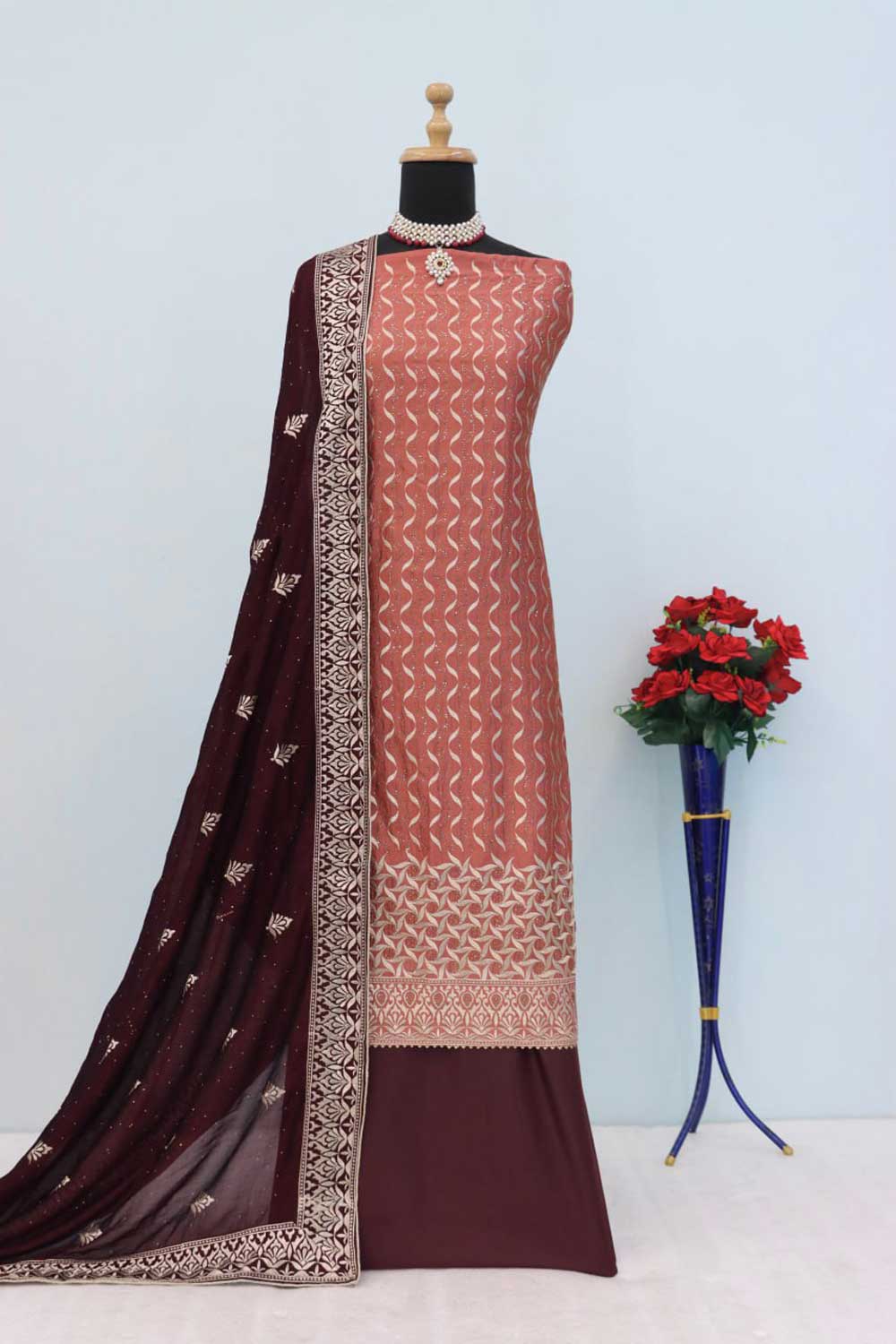 Vichitra Fabric Festive Style Lovely Salwar Suit In Pink Color | Buy Online India