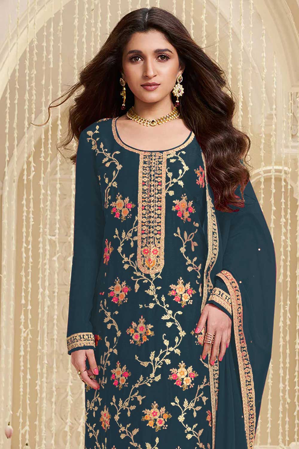 Nidhi shah Viscose Fabric Teal Color Supreme Salwar Suit | Buy Online India