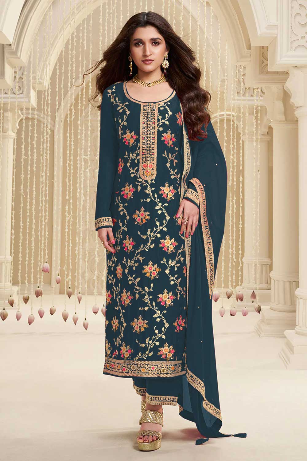 Nidhi shah Viscose Fabric Teal Color Supreme Salwar Suit | Buy Online India