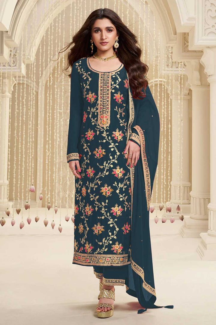 Nidhi shah Viscose Fabric Teal Color Supreme Salwar Suit | Buy Online India