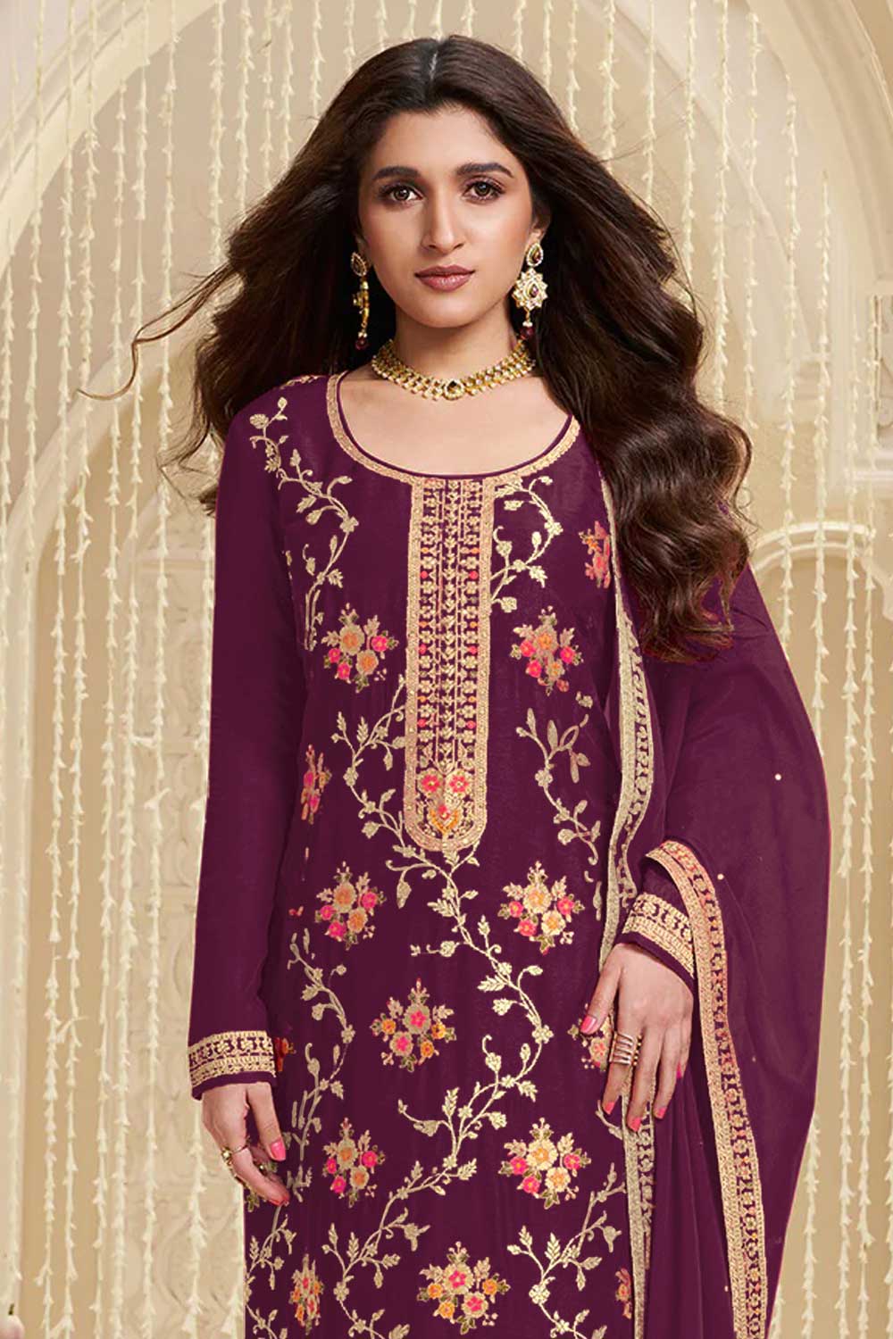 Nidhi shah Alluring Viscose Fabric Wine Color Salwar Suit | Buy Online India