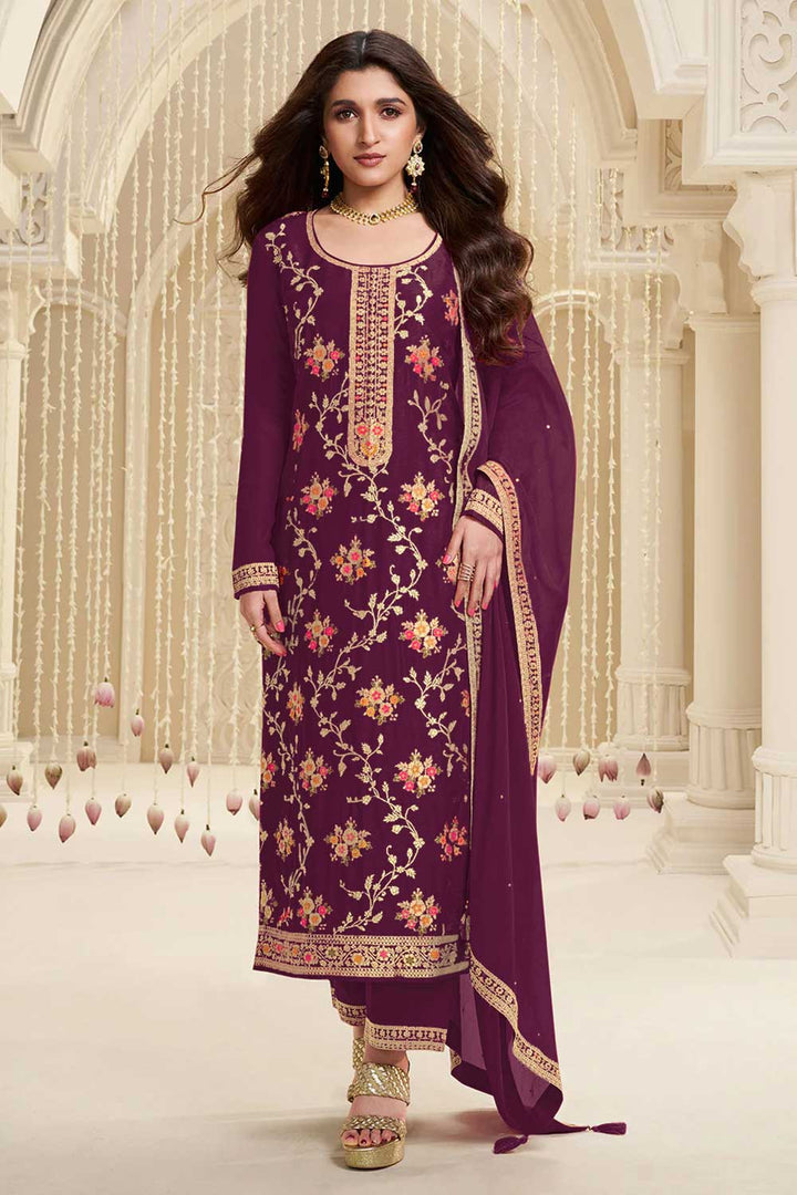 Nidhi shah Alluring Viscose Fabric Wine Color Salwar Suit | Buy Online India